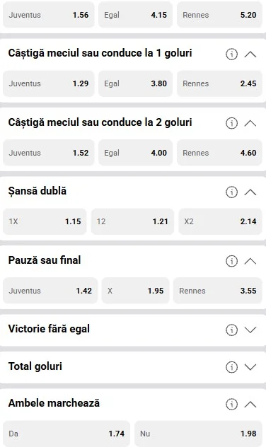 Cote pariuri Juventus - Rennes