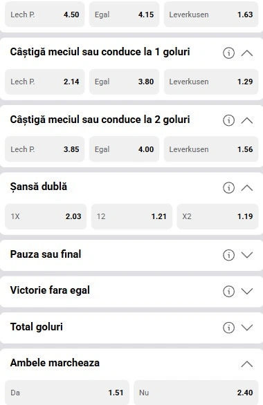 Cote pariuri Lech Poznan vs Leverkusen