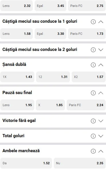 Cote pariuri Lens vs Paris FC