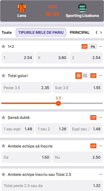 Cote pariuri Lens vs Sporting