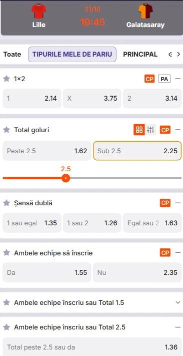 Cote pariuri Lille vs Galatasaray