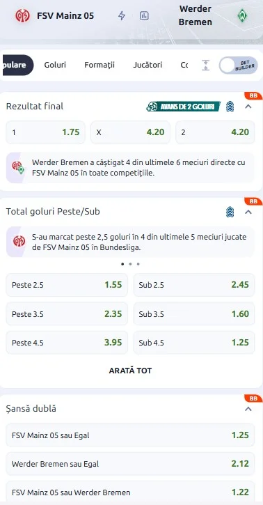 Cote pariuri Mainz - Bremen