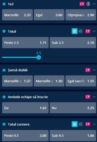 Cote pariuri Marseille - Olympiakos