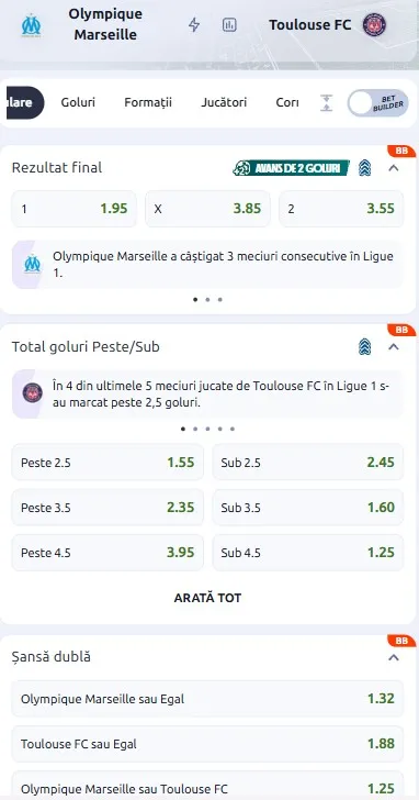 Cote pariuri Marseille - Toulouse