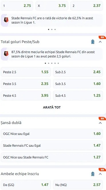 Cote pariuri Nice - Rennes