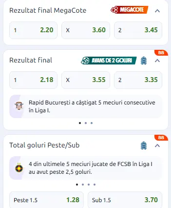 Oferta de cote FCSB vs Rapid București la Betano