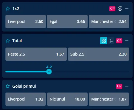 Oferta de cote pariuri Liverpool vs Manchester City la Mr Bit