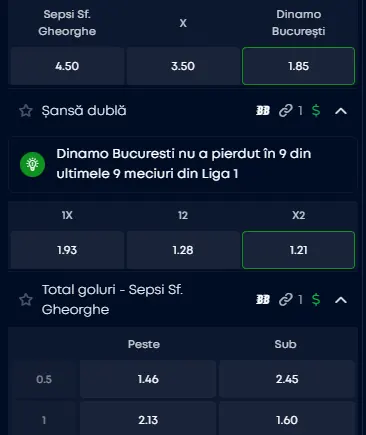 Oferta de cote pariuri Sepsi vs Dinamo la VictoryBet