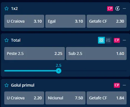 Oferta de cote pariuri Universitatea Craiova - Getafe la Mr Bit