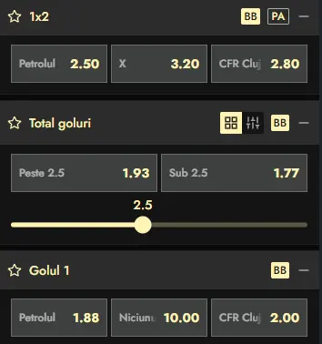 Oferta de cote Petrolul Ploiești - CFR Cluj la Don