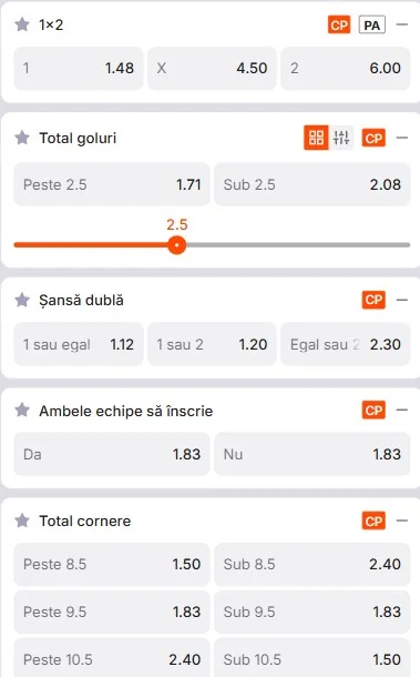 Cote pariuri Olympiakos vs Sparta Praga