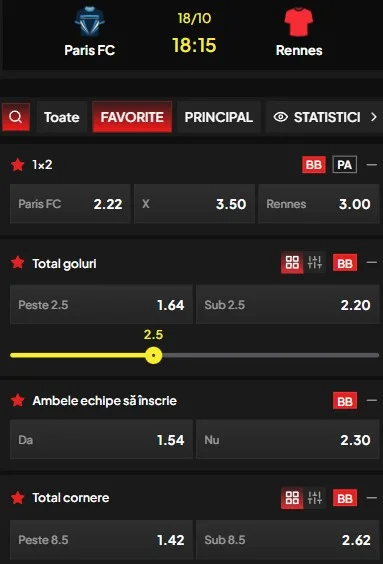 Cote pariuri Paris FC vs Rennes