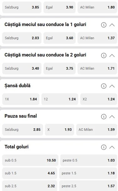 Cote pariuri RB Salzburg - AC Milan