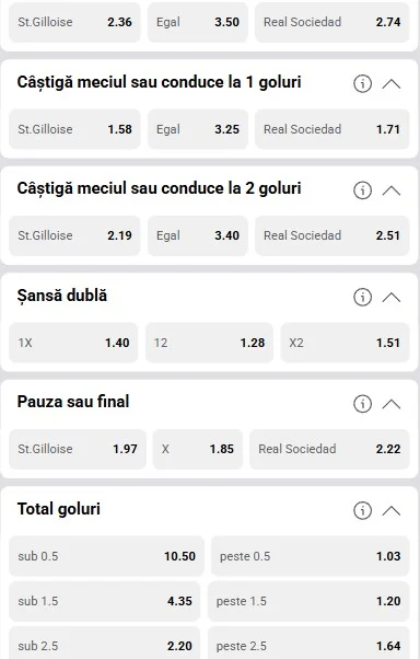 Cote pariuri Royale Union vs Real Sociedad