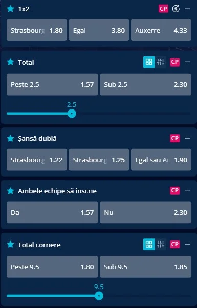 Cote pariuri Strasbourg vs Auxerre