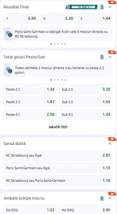 Cote pariuri Strasbourg vs PSG