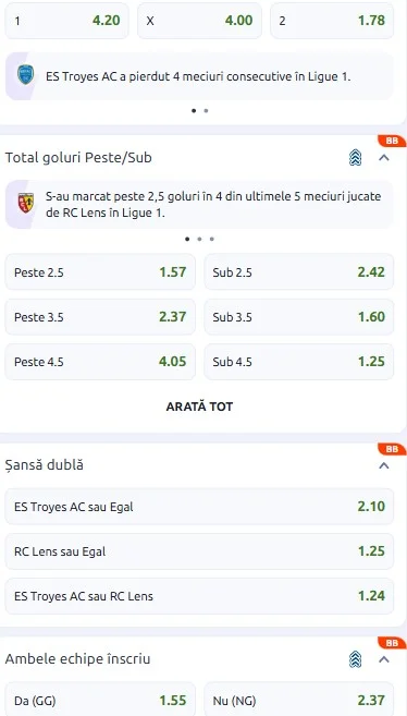 Cote pariuri Troyes vs Lens