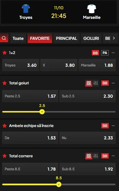 Cote pariuri Troyes vs Marseille